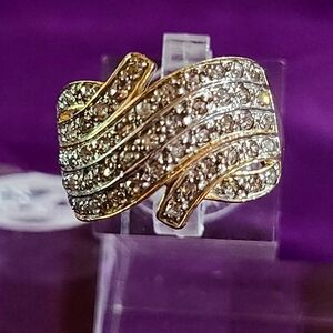 Gold and Silver Women's Ring with Sparkling Accents